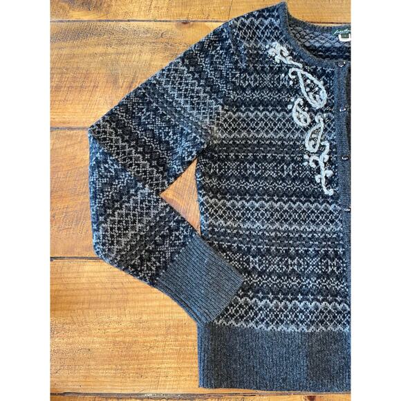 Womens Eddie Bauer Gray Lambs Wool Cashmere Button Down Cardigan Beads Large - Picture 5 of 8